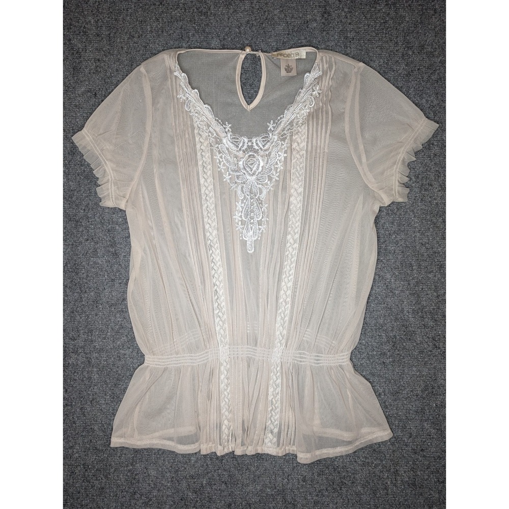 Arden B Women's Size Small Chiffon Blouse Top Shirt Lace V Neck Ivory Overshirt